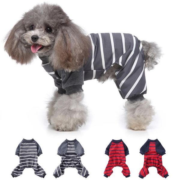 

dog apparel puppy pajamas pure cotton small pet cat striped jumpsuit warm indoor home costume clothes for dogs cats chihuahua yorkshire