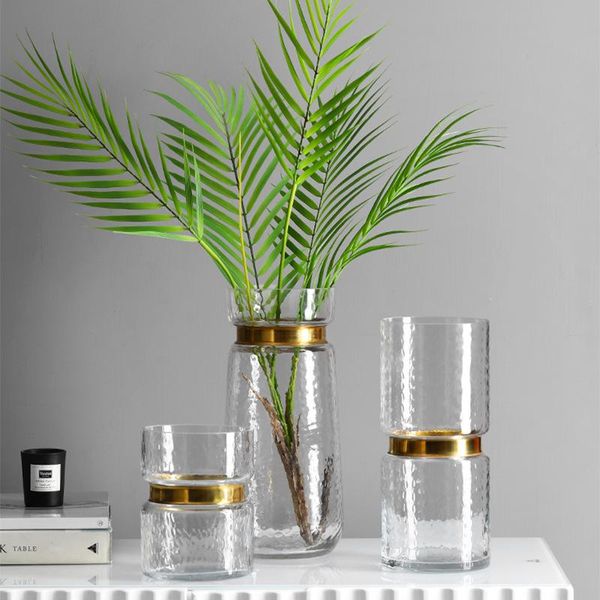 

north european light luxury copper ring transparent glass vase ornaments flower arrangement living room table soft decoration vases