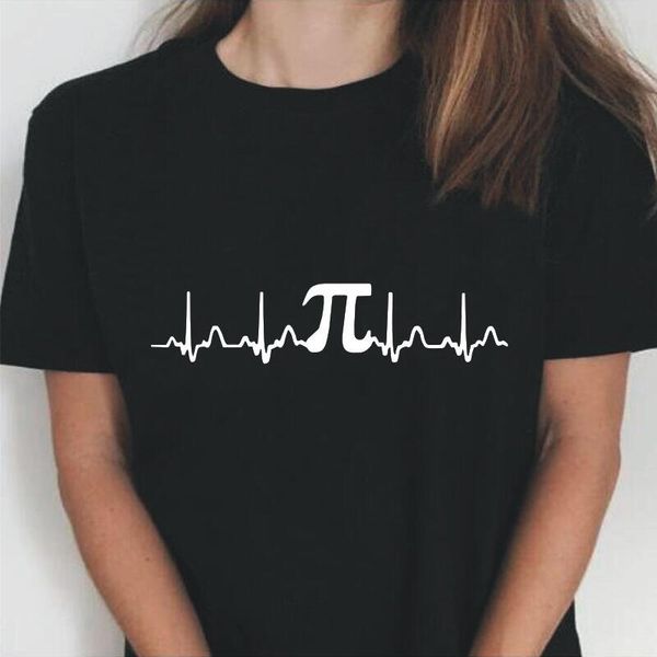 

women's t-shirt simple line pi day heartbeat t shirt women funny t-shirts math electrocardiogram tee femme casual camiseta mujer, White