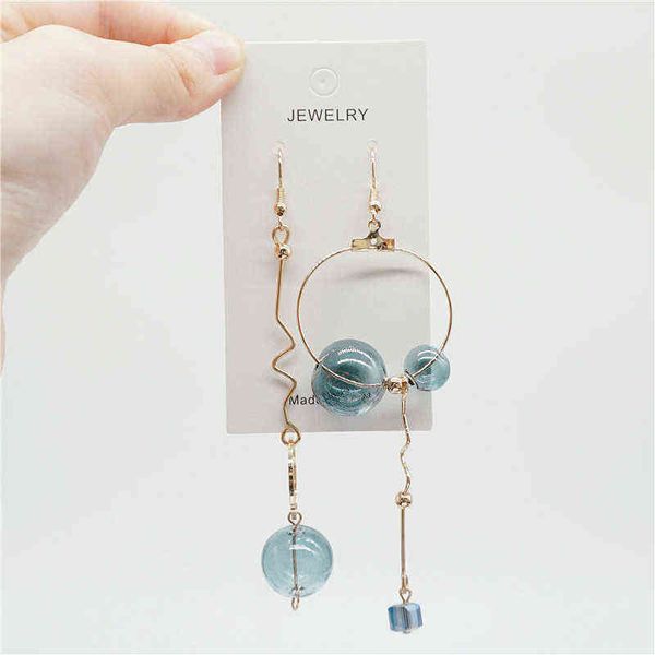 

original design green bubble long dangle earrings for women 2020 charming handmade glass ball korean drop earrings jewelry g220312, Silver