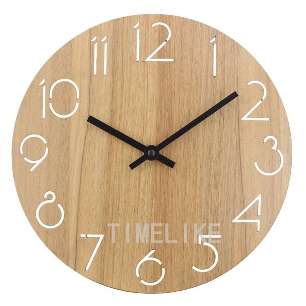 

wall clocks 12 inch creative digital clock round wooden decorative vintage design hollowed arabic numbers solid wood