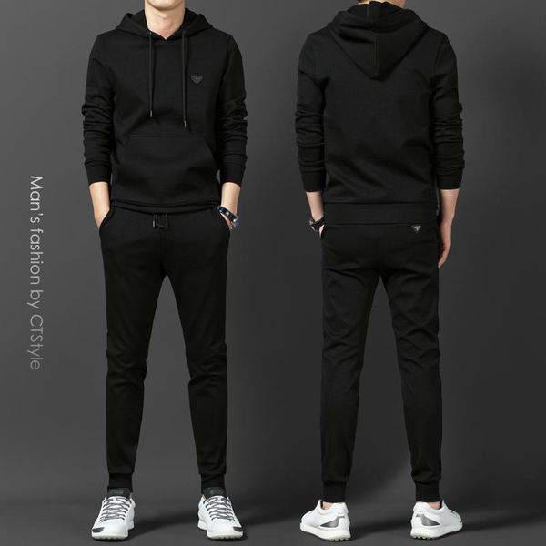 

men's tracksuits autumn and winter business casual suit handsome hooded sweater with a set of 2021 plus velvet, Gray