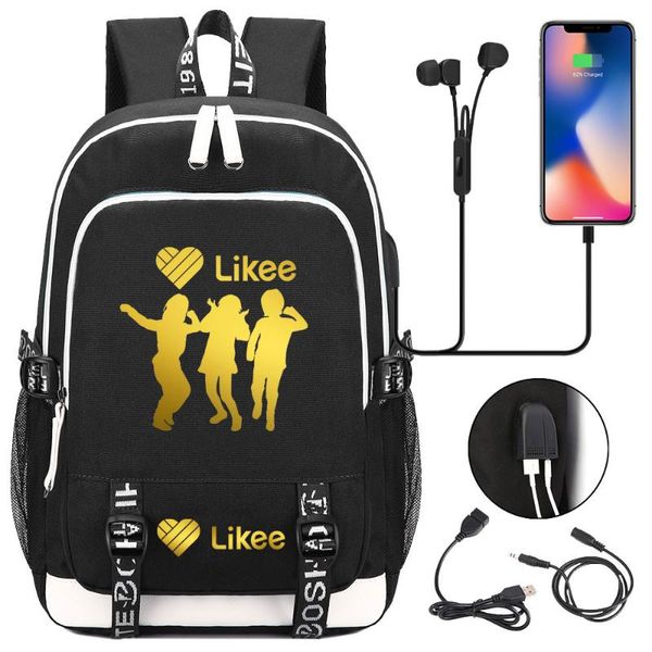 

backpack likee video app teenager usb charging lapwomen men rucksack kids book bag mochila travel