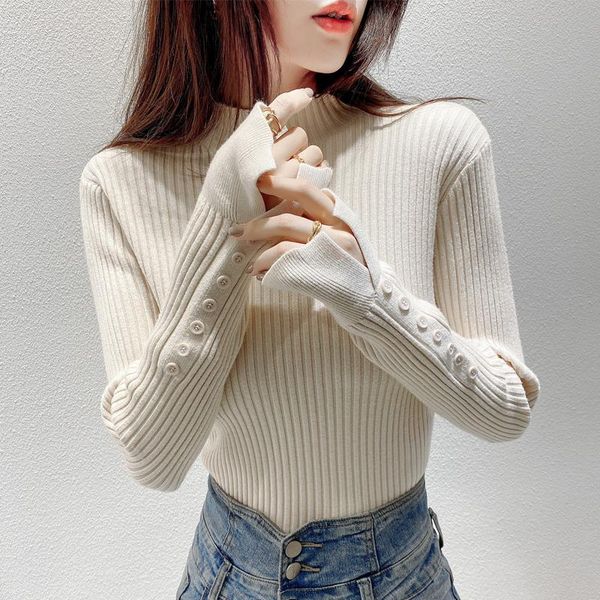 

autumn/winter in a pure color half turtle neck sweater female pullovers cultivate one's morality show thin coat collar render women&#03, White;black