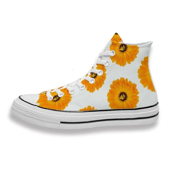 

custom printed orange daisy sneakers high mens womens running shoes skateboard diy trainers canvas casual shoe