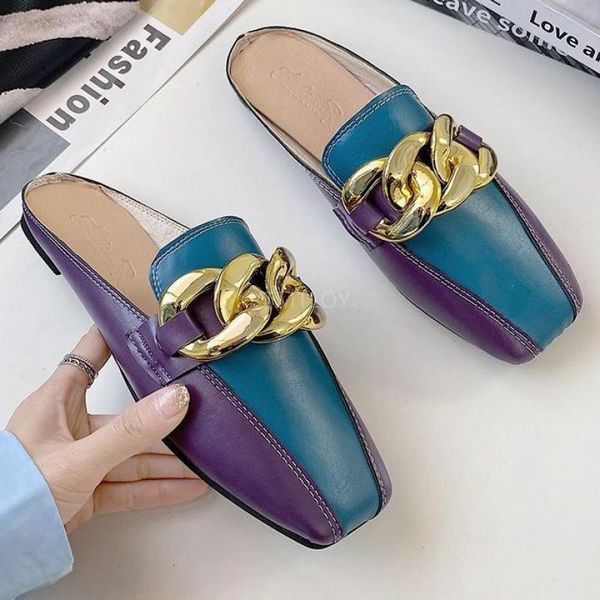 

black flat mules women shoes pu leather slip on square toe slippers ladies flip flops spring slides zapatillas mujer casa