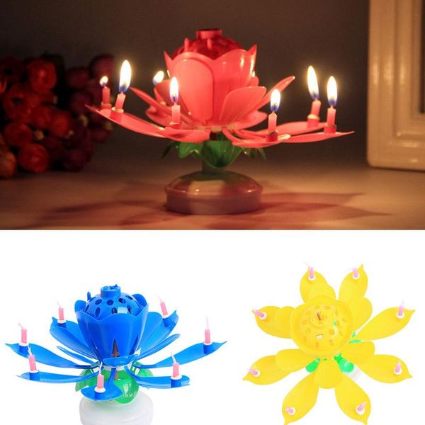 

candles 8/14pcs candle lotus flower rotating happy birthday musical party diy cake decoration for children gift