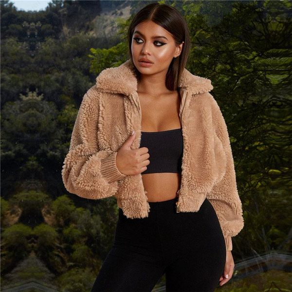 

women's fur & faux 2021 winter fleece sweatershirt sherpa oversized long fluffy autumn warm wear female hoodies overcoat, Black