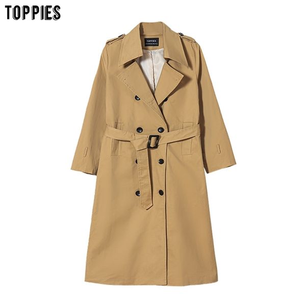 

spring long coat women double breasted slim trench korean outwear windbreaker 210421, Black