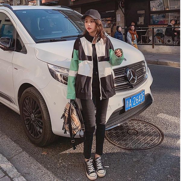

women's jackets fashion 2021 spring autumn korean loose casual stitching tooling baseball uniform contrast color coat w56, Black;brown