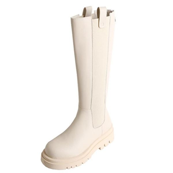 

boots fanyuan knee high women shoes natural genuine leather platform riding zipper ladies long autumn beige black