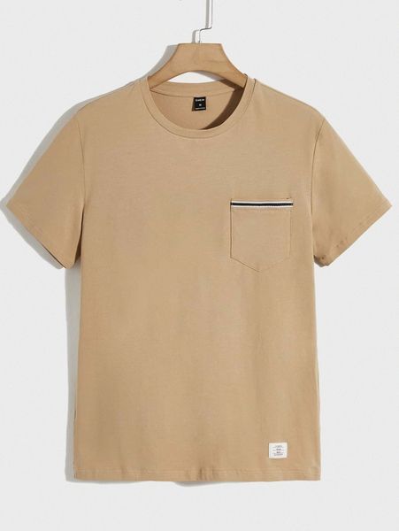 

men letter patched pocket front tee e1lh#, White;black