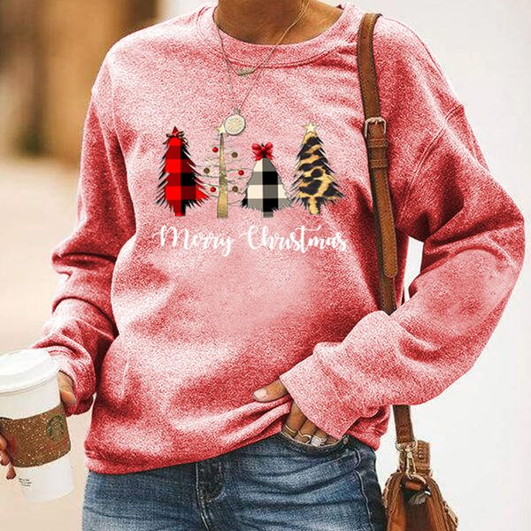 

2021 autumn fashion round neck christmas tree printed casual long sleeve sweater, Black