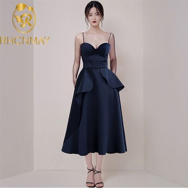 

runway summer women ball gown dresses spaghetti strap ruffles midi party fashion strapless belt dress 210520, Black;gray