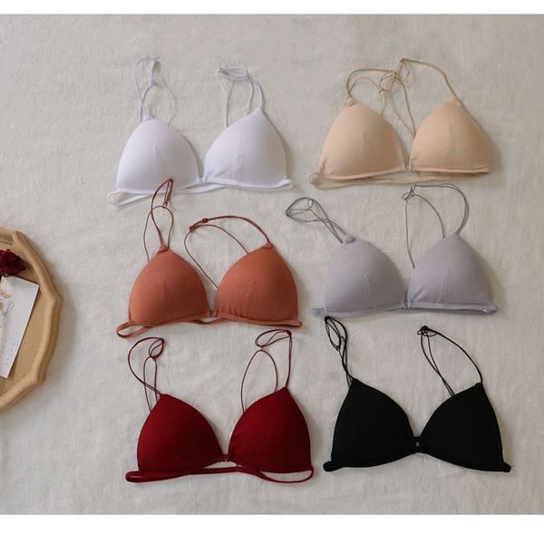 

french bra back without steel ring underwear front buckle suit triangle cup girl student cotton, Red;black