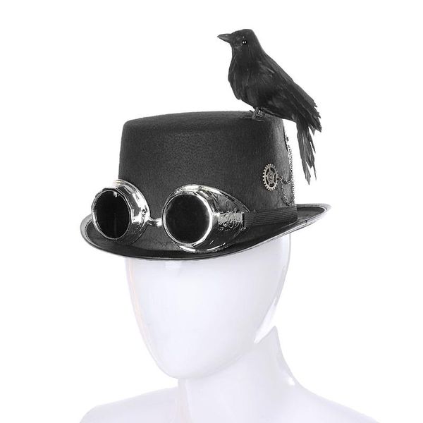 

hats, scarves & gloves sets retro gothic steampunk crow hat metal gear glasses jazz music festival carnival halloween decoration props cospl, Blue;gray
