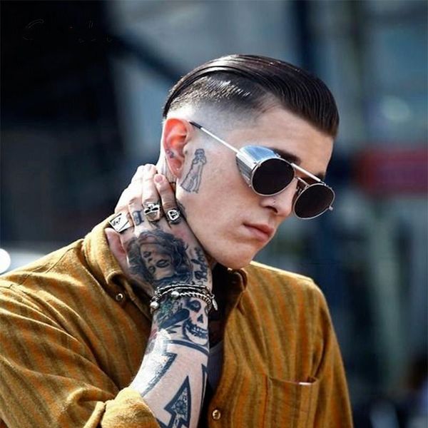 

sunglasses vintage steampunk men brand design round glasses steam punk metal for women uv400 gafas de sol, White;black
