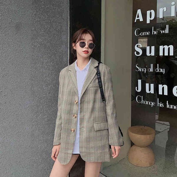 

suits spring single-breasted blazer plaid collar caught loose with female belt 2021 ladies outwear jacket, White;black