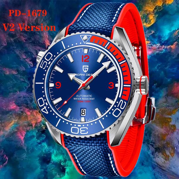 

pagani design brand sports men mechanical wristwatch ceramic bezel waterproof automatic watch sapphire glass watches 210728, Slivery;brown