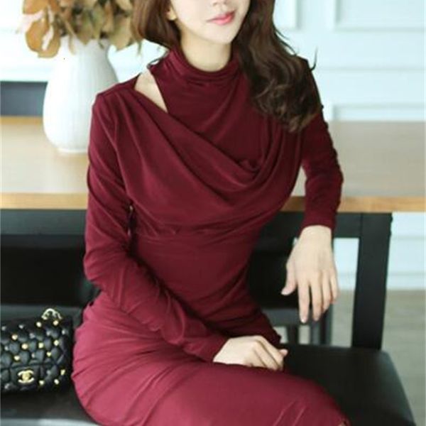 

casual dresses korean version of the spring latest temperament hanging neck stacking collar slim bag hip dress 87jo, Black;gray