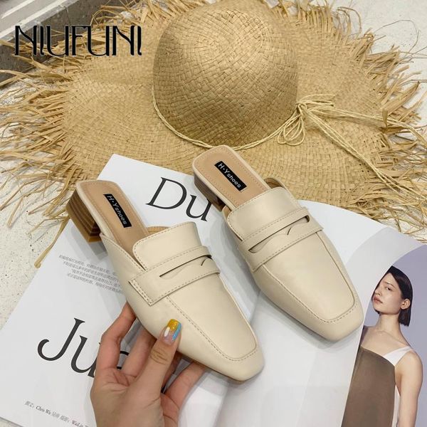 

slippers niufuni summer flats mules lady sandals slip on pointed toe women solid color outdoor slipper shoes woman slides, Black