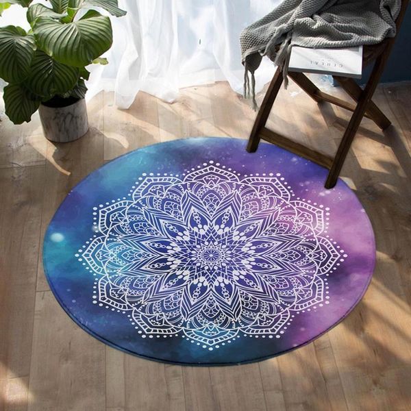 

blue purple mandala rugs circle area rug non-slip kids room carpet entryway mat for living bathroom polyester portable carpets
