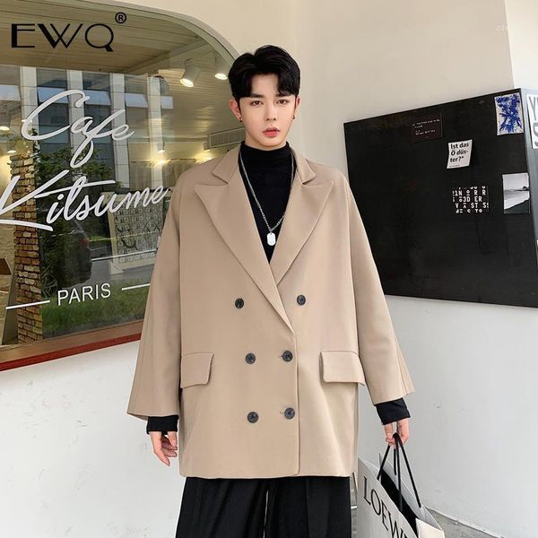 

men's suits & blazers ewq / 2021 spring casual bat sleeve oversize double breasted man's suit male profile lapel loose coat 9y0001, White;black