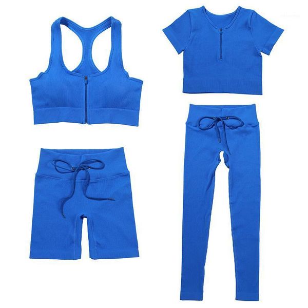 

yoga outfit wohuadi women's clothing sport set gym fitness workout sportswear zipper crop t-shirt bra waist rope shorts leggings