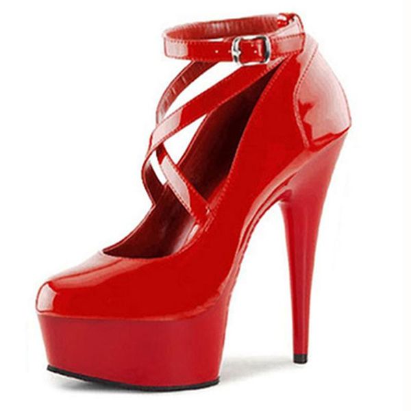 

mclubgirl 15cm heels color matching thin heel nightclub hentian high waterproof platform cross tie bag single shoe sandals, Black