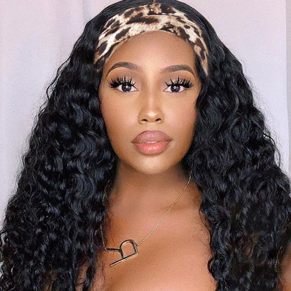 

synthetic wigs dan bo black long curly hair women band wig african scarf no glue