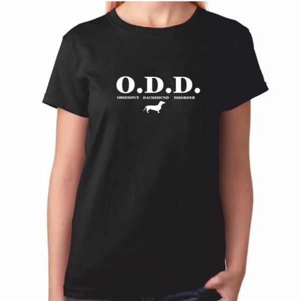 

Ladies Dachshund Tshirt - ODD Obsessive Dachshund Disorder - Funny Sausage Dog, White;black