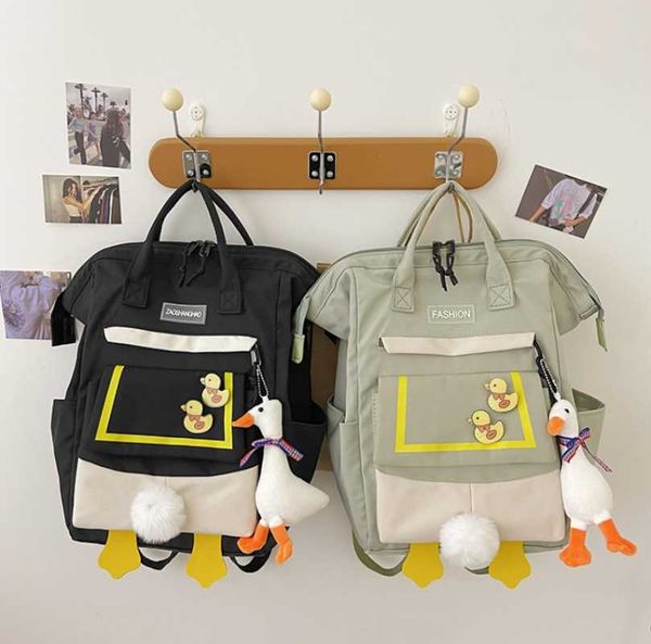 

backpack girls school bags for teenagers student korean women nylon soft patchwork bookbag teen doll casual schoolbag black