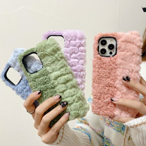 

multi color plush cell phone cases for iphone 11 12 13 pro max 7 8 plus xr x xs autumn winter back cover case mixed order accept
