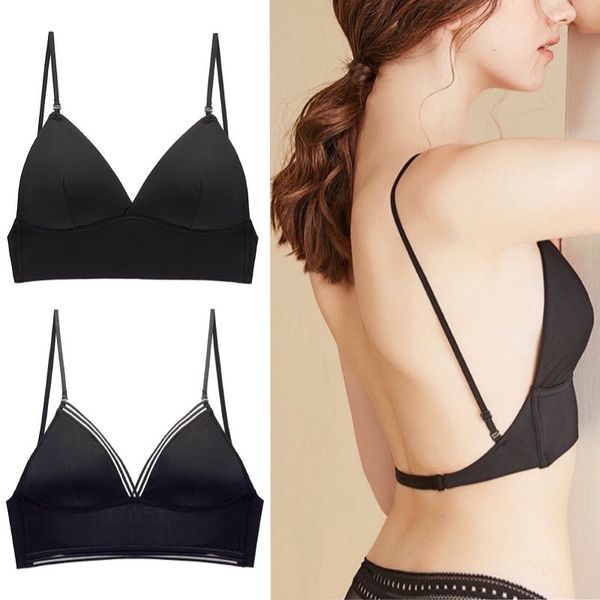 

summer french lingerie, women's neck, wide open back, versatile u-shaped thin style, rimless triangle cup bra, Black;white