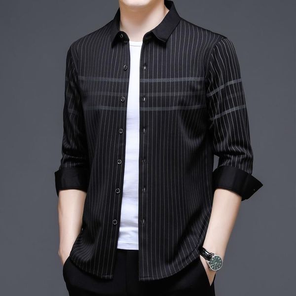 

men's casual shirts men pure color striped male arrived business longsleeve work white shirt mens slim fit 2021, White;black