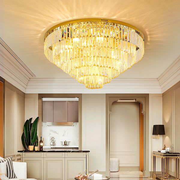 Moderne LED-Kristall-Deckenleuchten, amerikanische runde goldene Hängelampen, europäische Luxus-Kronleuchter, Heim-Innenbeleuchtung, Durchmesser 40 cm–120 cm, 3 weißes Licht, dimmbar
