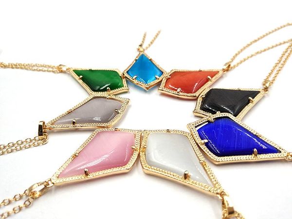 

pendant necklaces 2021 spring summer small water drop cat eye stone inlay multi color necklace have match set women fashion jewelry, Silver