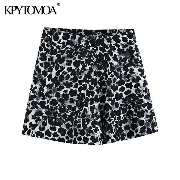 

women chic fashion animal print loose shorts skirts vintage high waist zipper fly female skort mujer 210416, White;black