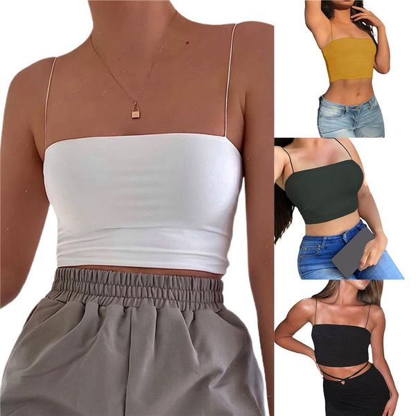 

women's tanks & camis crop cami sleeveless spaghetti strap built-in padded bra camisole, White