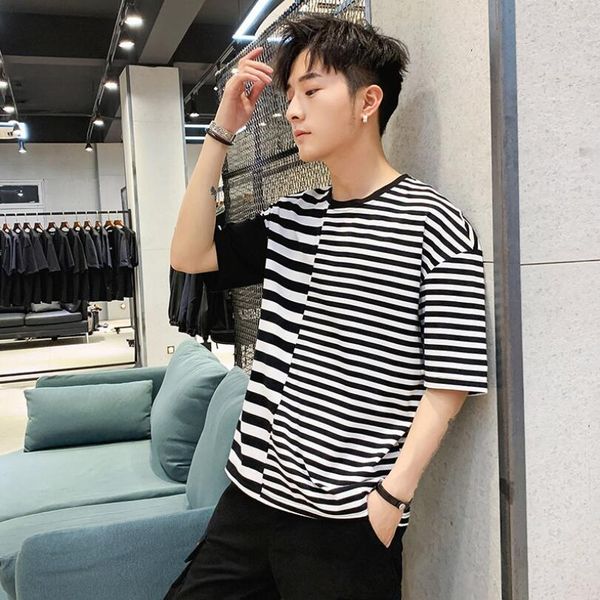 

t-shirts men's black t shirts hip hop cotton mens round collar t-shirt summer short sleeve tee, White;black