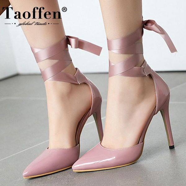 

dress shoes taoffen ankle strap women sandals super high heels pointed toe solid color daily party wedding zapatos size 34-43, Black