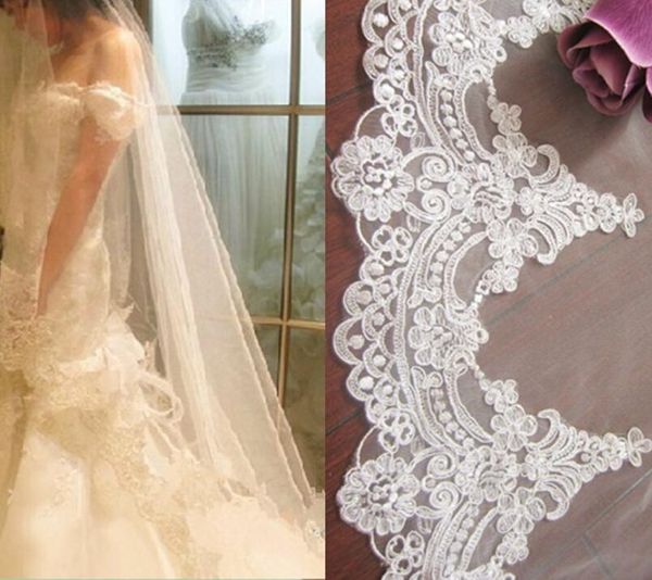 

bridal veils real pos 4m white/ivory beautiful cathedral length lace edge wedding veil with comb accessories md3084, Black