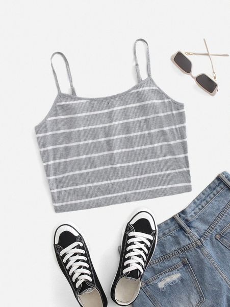 

plus rib-knit striped cami 17bl#, Black