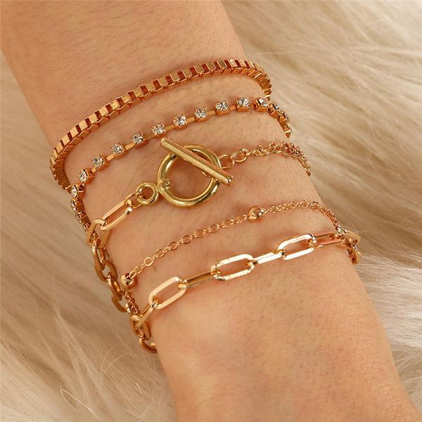 

link, chain luokey harajuku street style hollow rhinestone crystal chains bracelets for women gold silver color punk hip hop bracelet bangle, Black