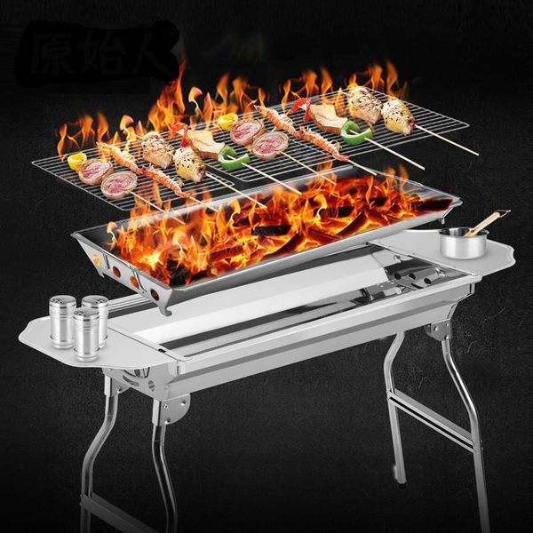 

grills bbq folding stainless steel household barbecue grill outdoor 5 person above charcoal stove tool