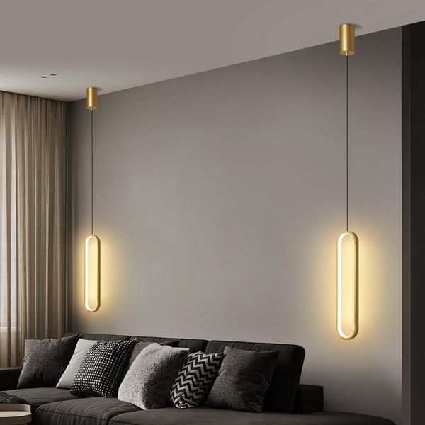 

pendant lamps modern simple lamp with long wire dimmable copper led ceiling hanging light for bedroom bedside living room aisle decor