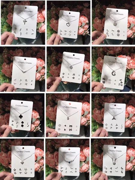 

earrings & necklace [necklace+earrings] korean women's cross jewelry set fashion 2021 crystal heart-shaped gift, Silver