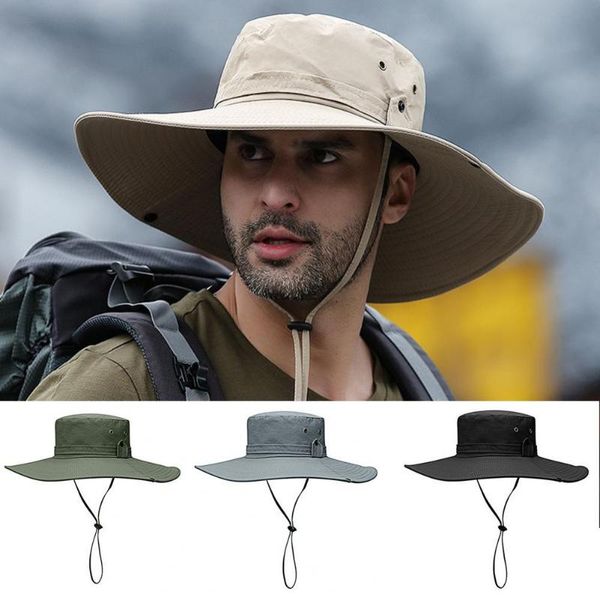 

wide brim hats 2021 fashion summer bucket hat cowboy men outdoor fishing hiking beach mesh breathable anti uv sun cap large, Blue;gray