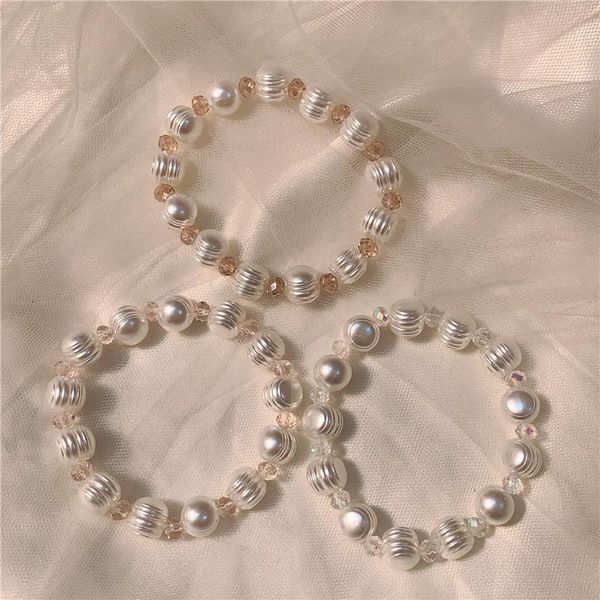 

trendy chic simple crystal imitaiton pearl splicing bracelet for women girls party creative jewelry accessories charm bracelets, Golden;silver