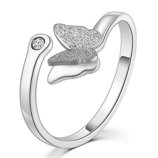 

wedding rings fashion frosted butterfly crystal open ring 3 colors metal party finger accessories women's jewelry gifts, Slivery;golden